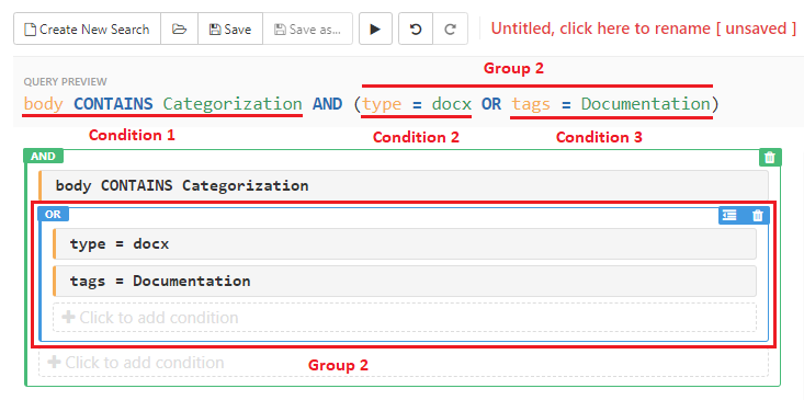 Creating new groups and relocating conditions
