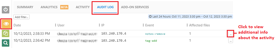 Default audit log view