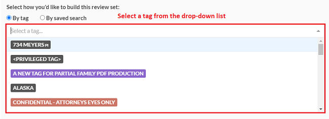 Choose a tag for the review set