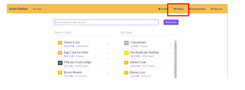 Billing Icon on Top Right
