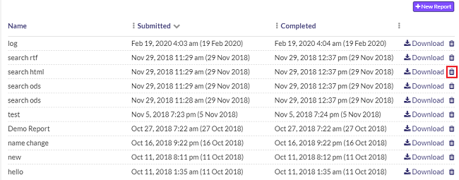 Click on the X button against a case report to delete it