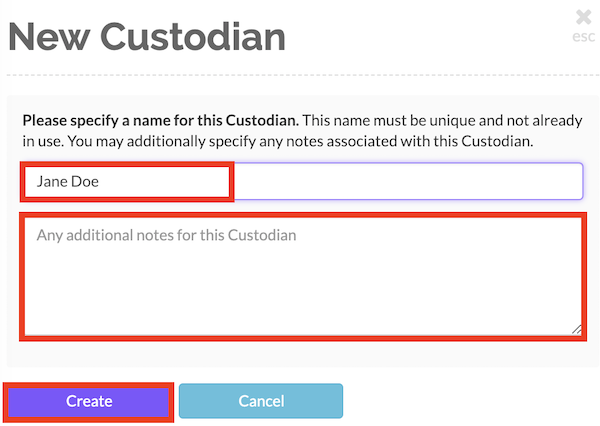 Enter a name and notes if you wish to, then click on Create