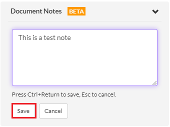 Enter Notes in Document Notes section