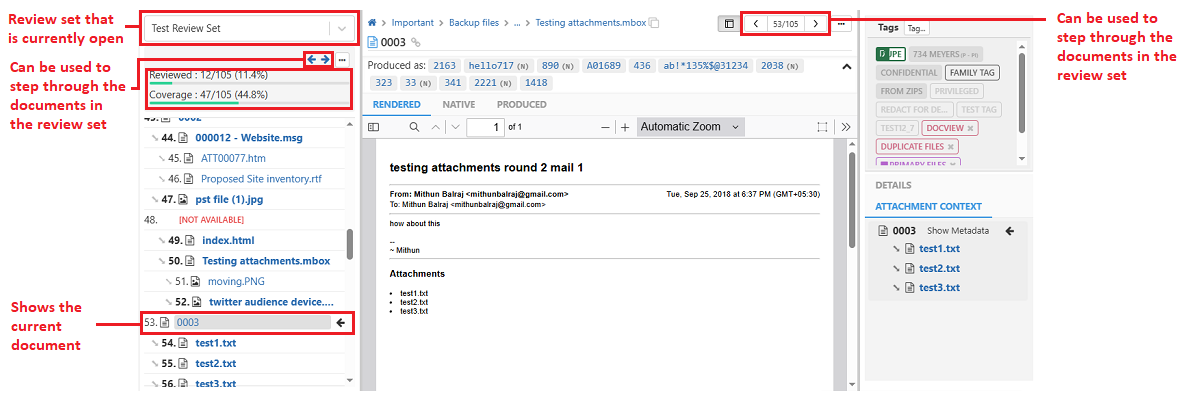 Navigating through review sets