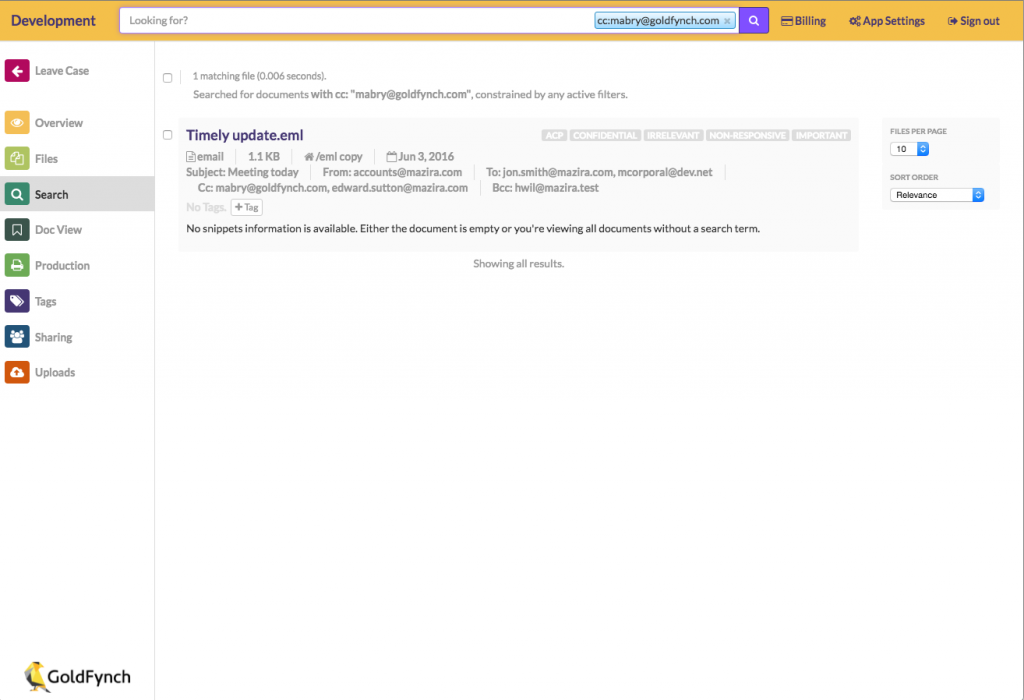 Email Search by CC Result