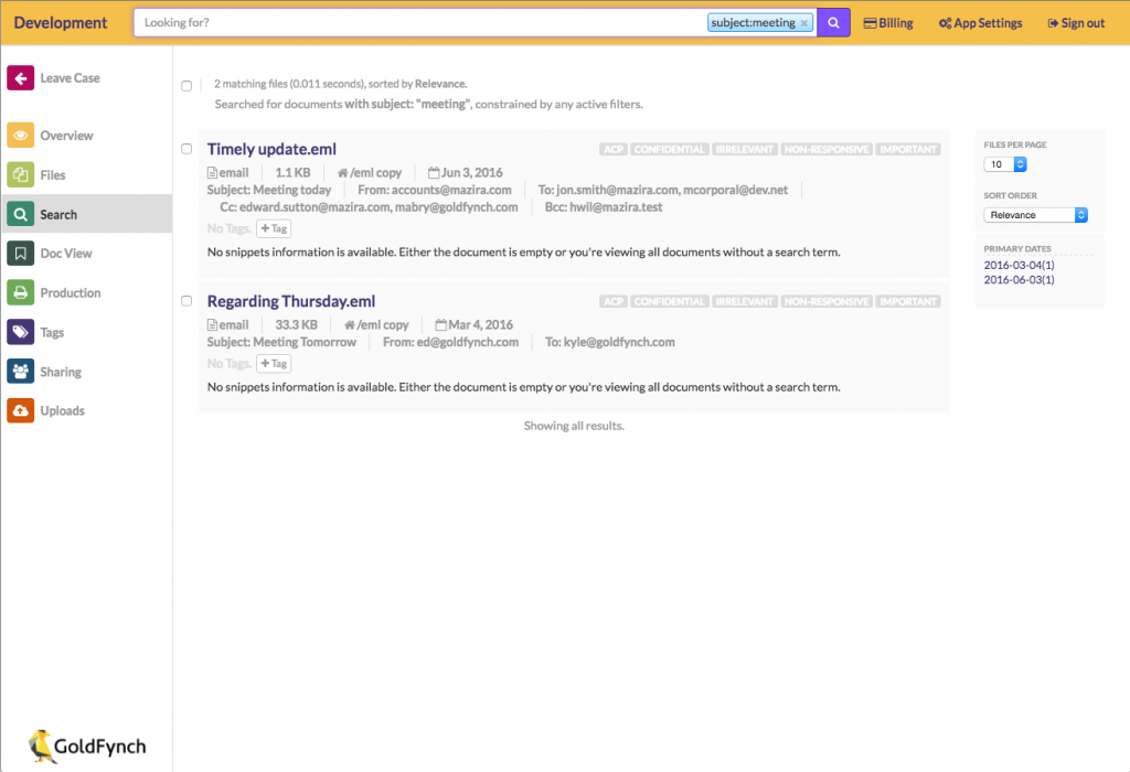 Email Search by Subject Result