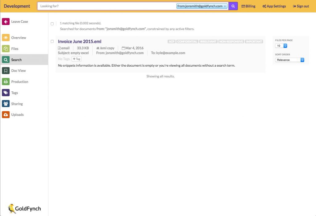 Email Search using From Result