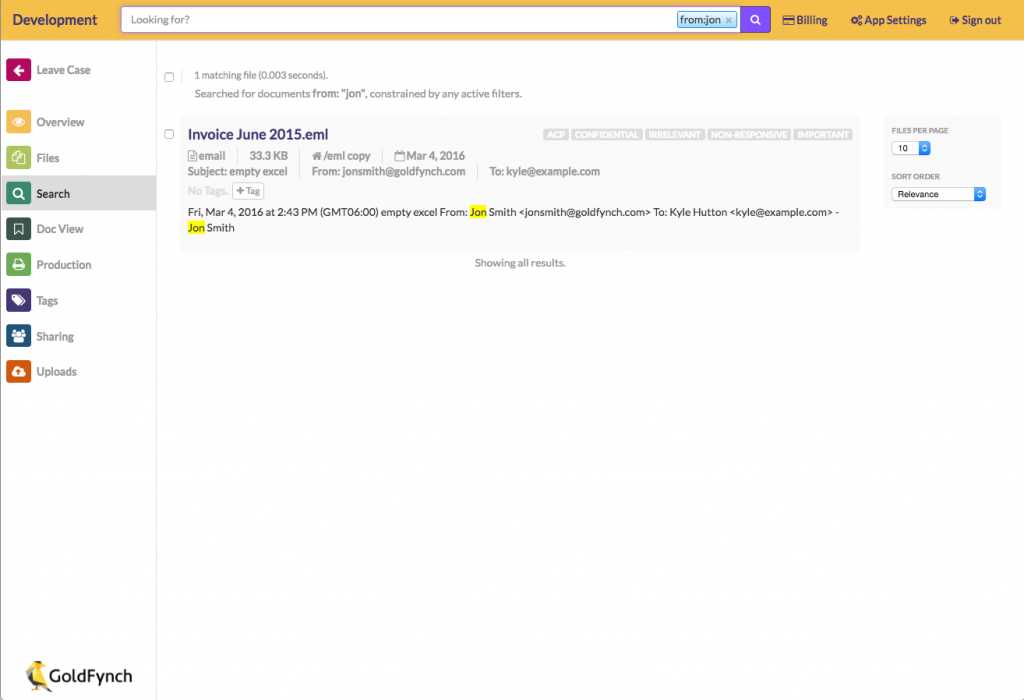 Email Search by Name Result