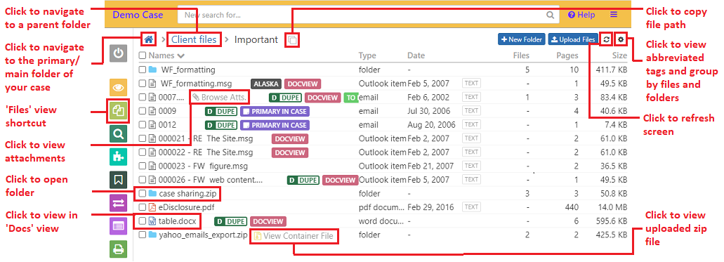 The various file-viewing options of the ‘Files’ view
