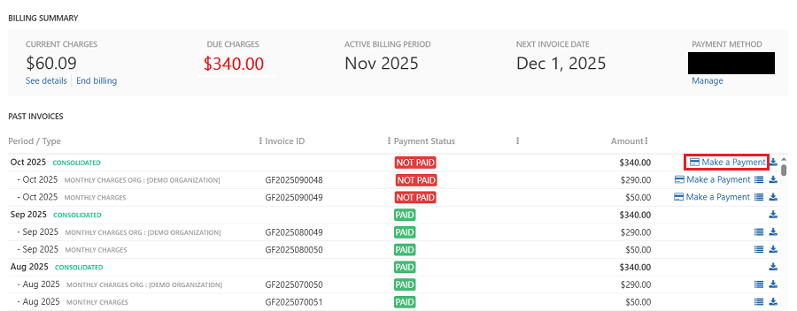 Select month for payment