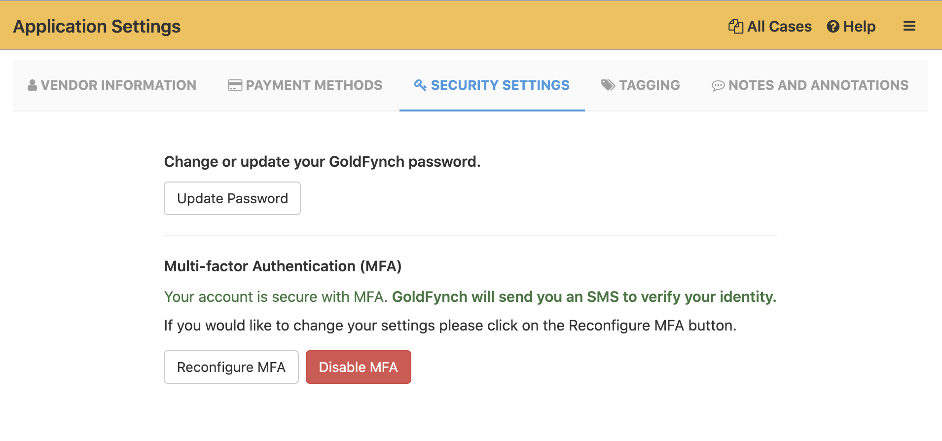 Disable MFA by clicking on the disable MFA button on the Security Settings tab