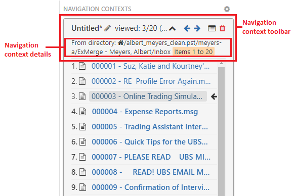 The Navigation Context toolbar lets you rename, cycle through, and delete a context
