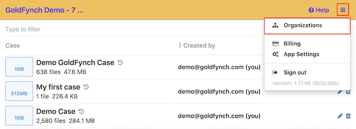 Open the organizations view
