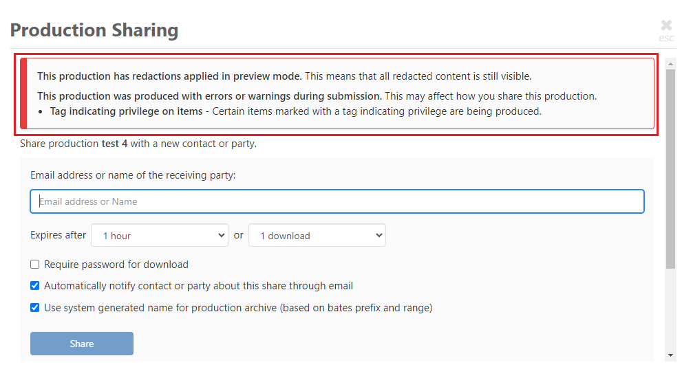 Production sharing with errors or warnings