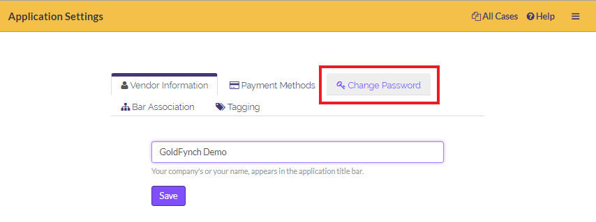 Click on the Change Password tab