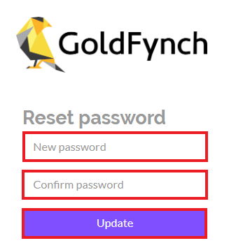Enter, confirm and update your new password