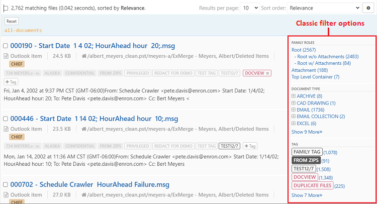 Classic filters option