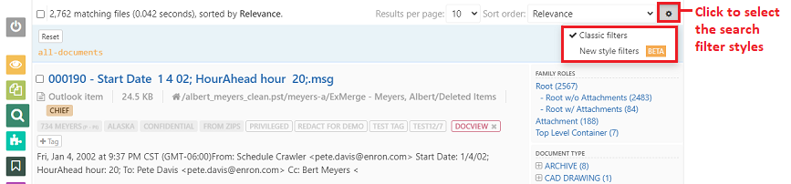 Filter style selector