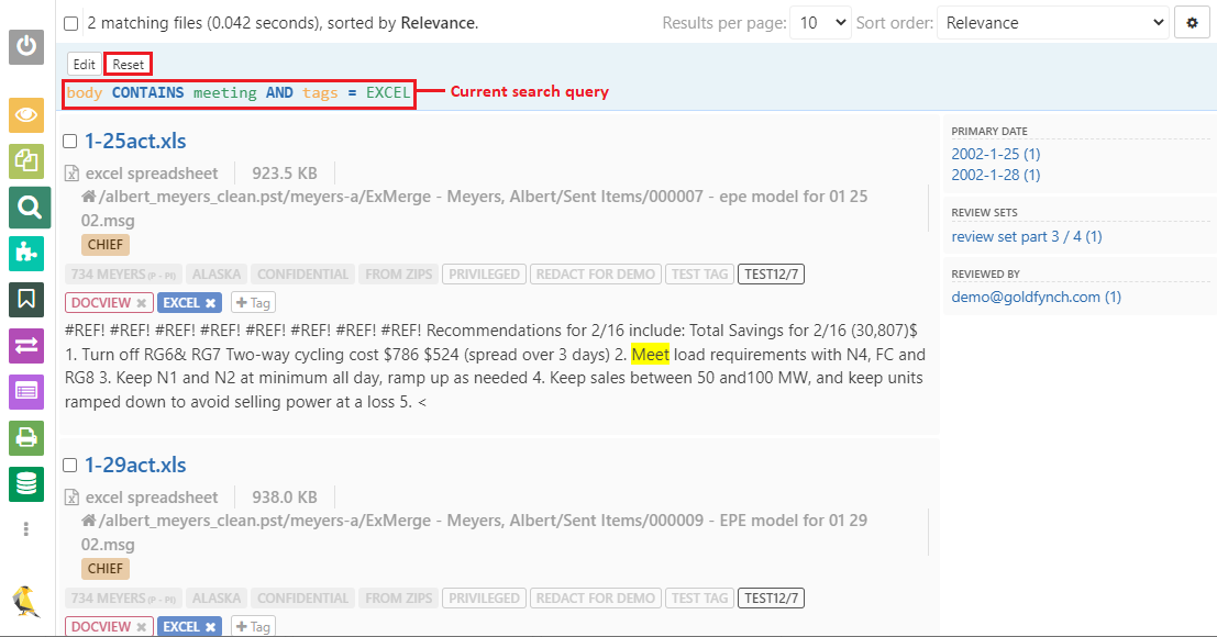Current search query