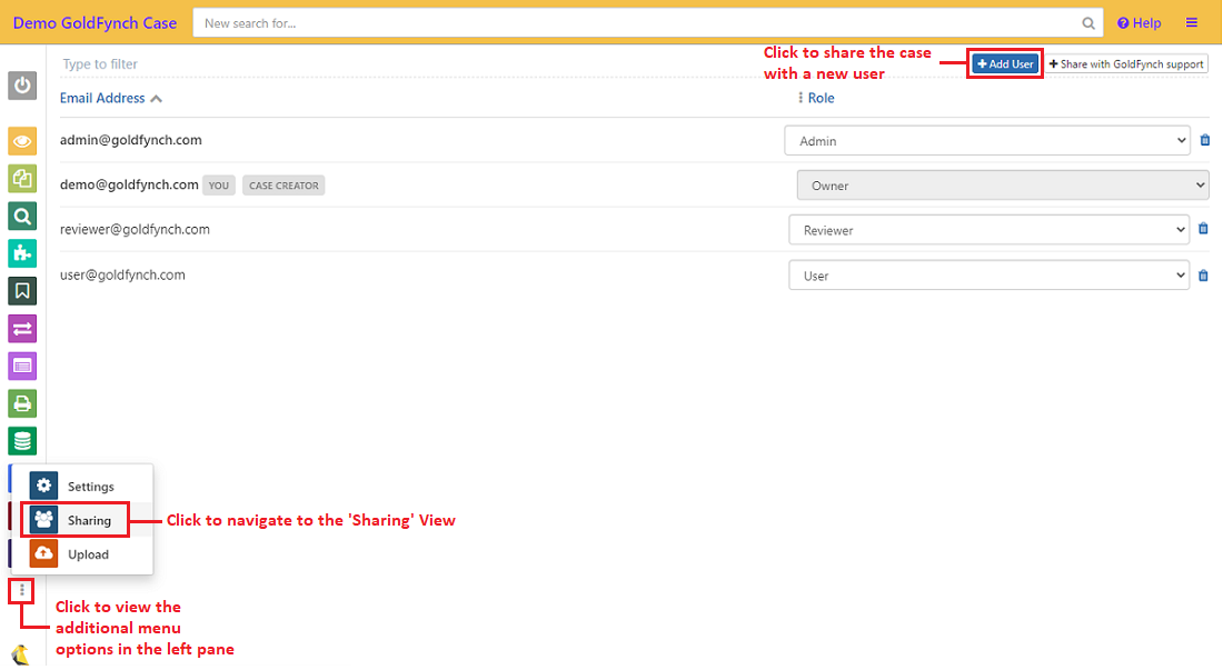 Click on the add user button in the sharing view
