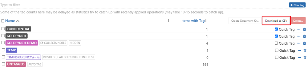 Downloading an all tag report