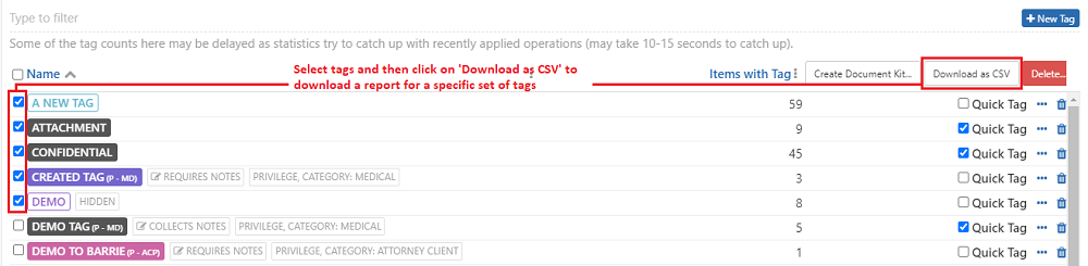 Downloading a report for a sepecfic set of tags