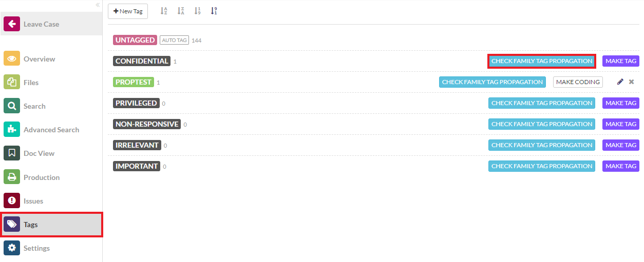 Click on the Check Family Tag Propagation Button