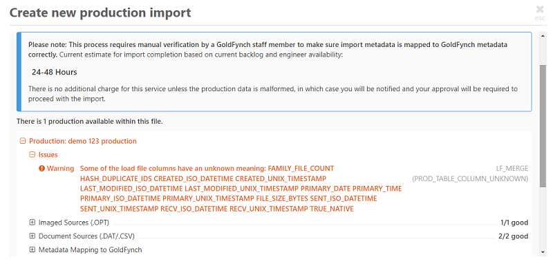 Issues related to the uploaded production load file