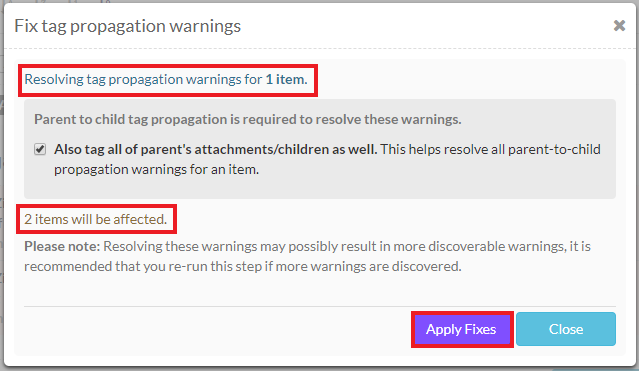 Fix parent-to-child tag propagation warnings